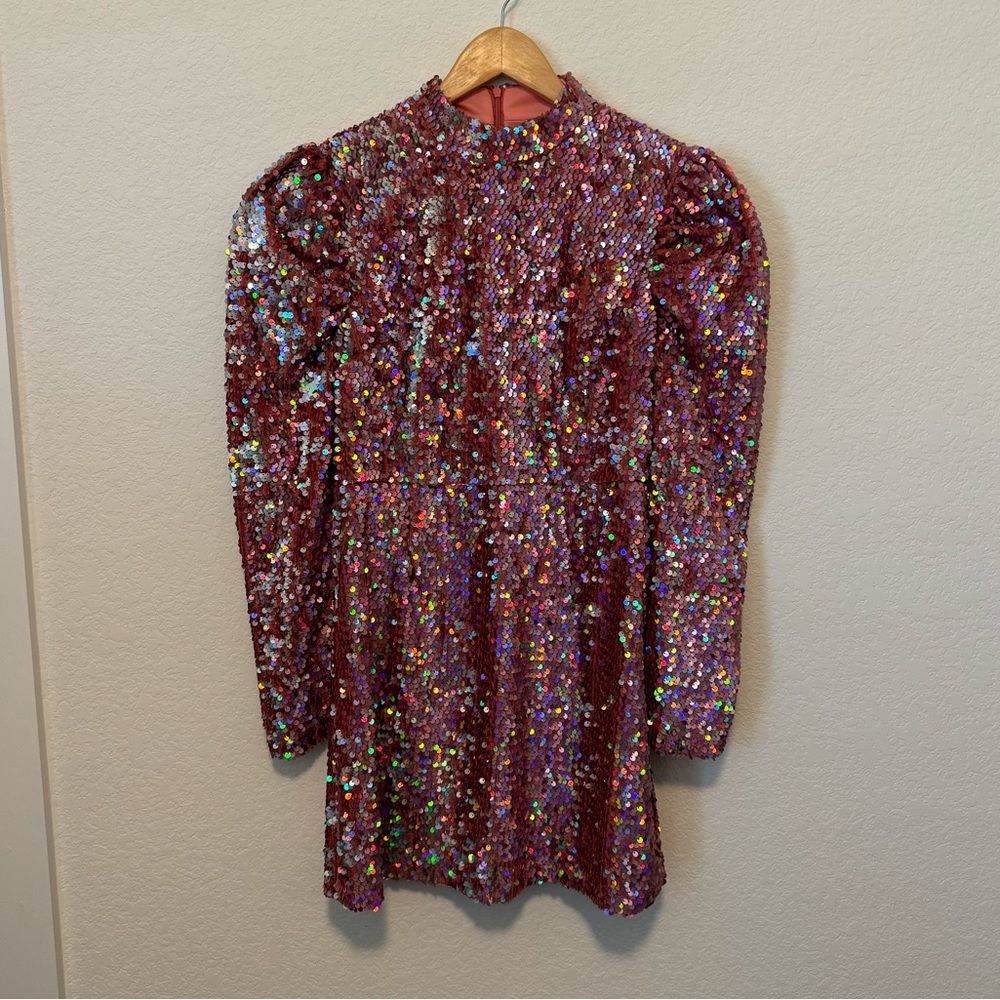 Zara limited edition pink sequin puff sleeve dress